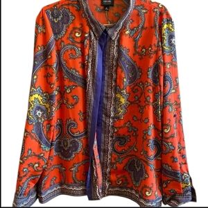 NICOLE MILLER Slinky Soft Woman's Red Paisley Top Size Large